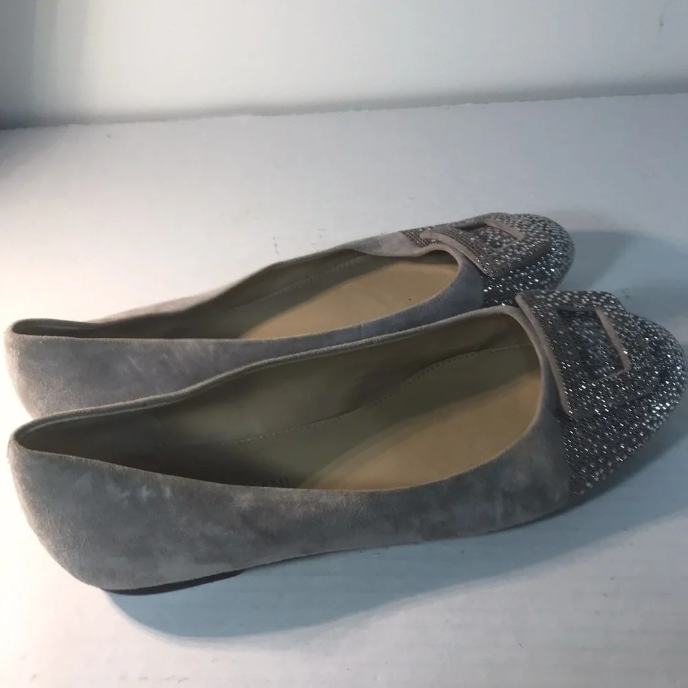 Antonio‎ Melani Women's Gray Taupe Suede Rhinestone Comfy Ballet Flats Shoes 6